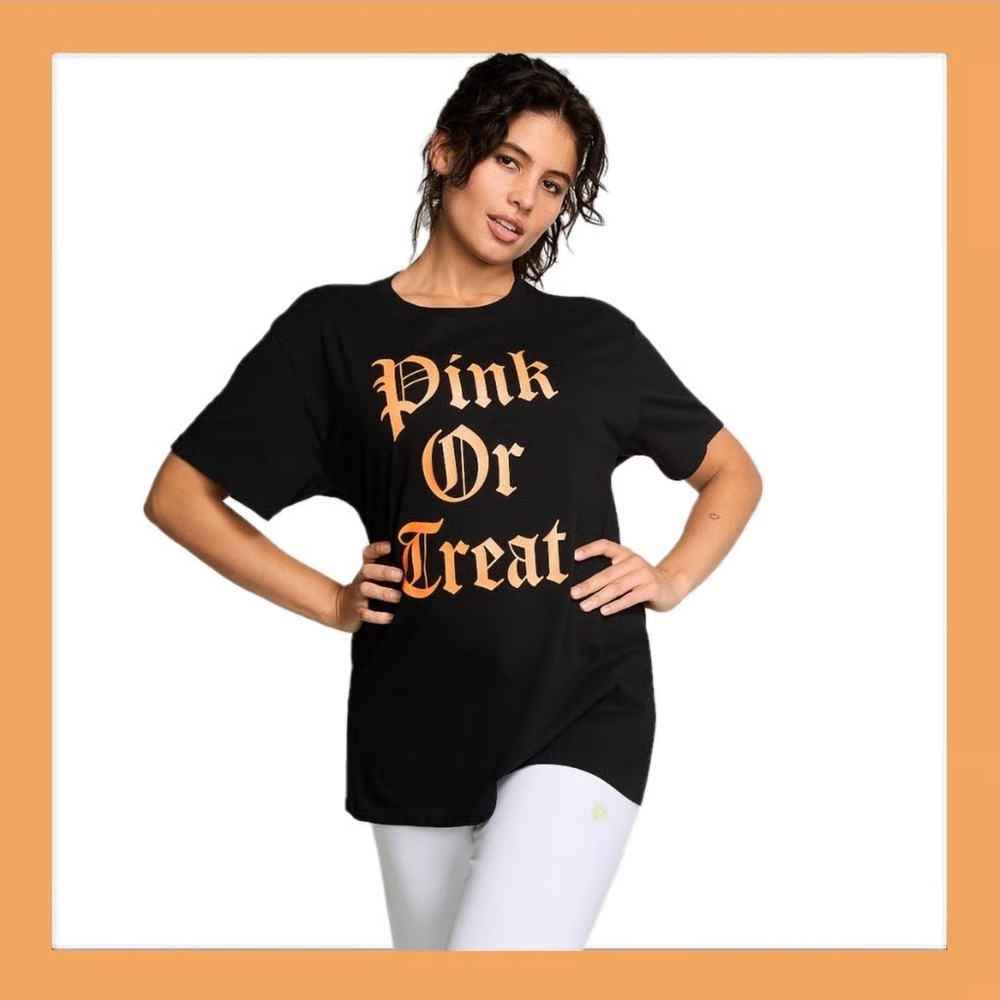 Victoria’s Secret PINK Halloween Campus Tee w/ Glitter Letters - Large - NEW